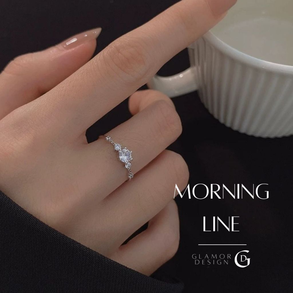 GLAMOR✨แหวนเงิน Morning Line แหวนเพชรเซอร์คอนสามแถว แหวนปรับขนาด ของขวัญวันวาเลนไทน์