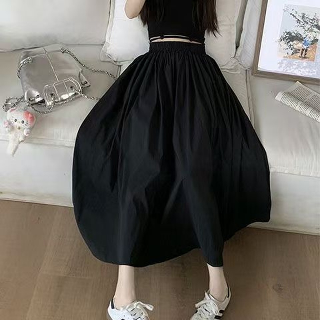 สีดำ ยาวพิเศษ กระโปรง กระโปรงทรงเอ เอวสูง หลวม ความทิ้งตัว การทำตัวให้ผอม ย้อนยุค บุคลิกภาพ - รูปที่ 3