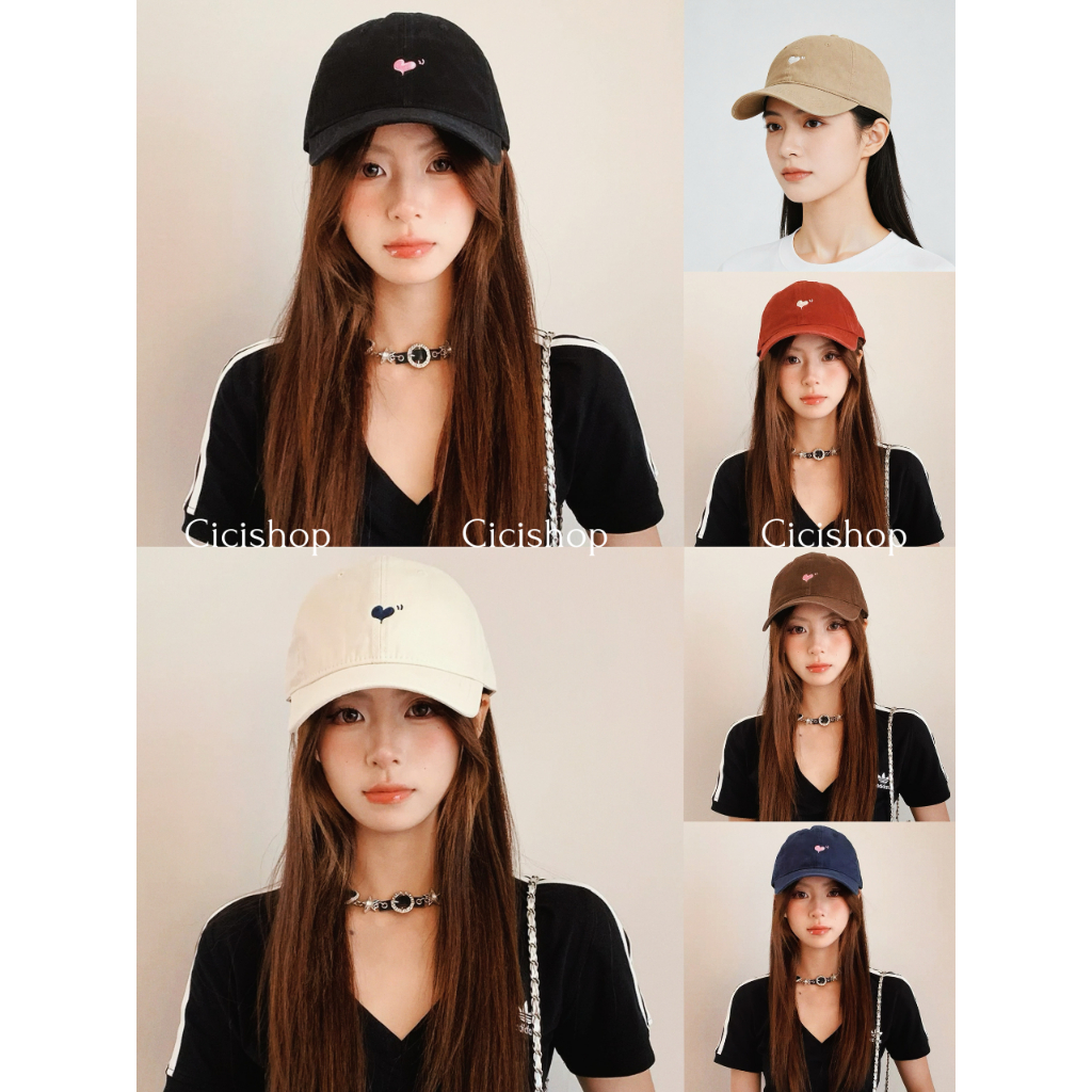 Cicishop(C17) หมวกแก๊ปปักลายหัวใจ มินิมอล น่ารักวัยรุ่น