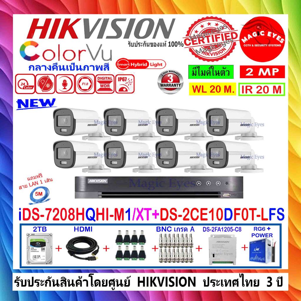 HIKVISION COLORVU 2MP DS-2CE10DF0T-LFS ,DS-2CE10DF3T-LFS,DS-2CE10DF3T-FS 2.8/3.6(8)+DVR รุ่น iDS-720