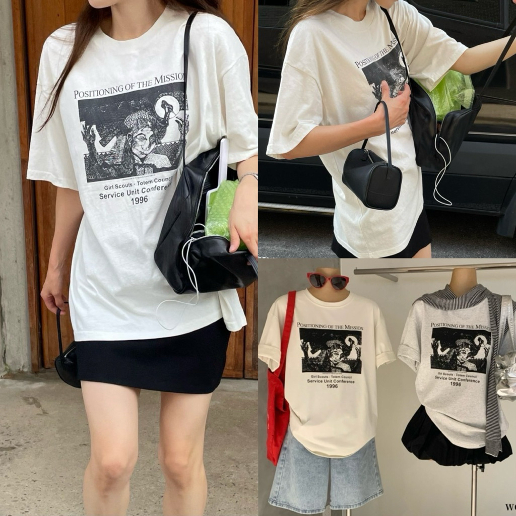 8836# เสื้อยืดคอกลมแขนสั้น สกรีนลายช่วงอก เนื้อผ้าดี ใส่สบาย  TAG:WG.WE 🇰🇷