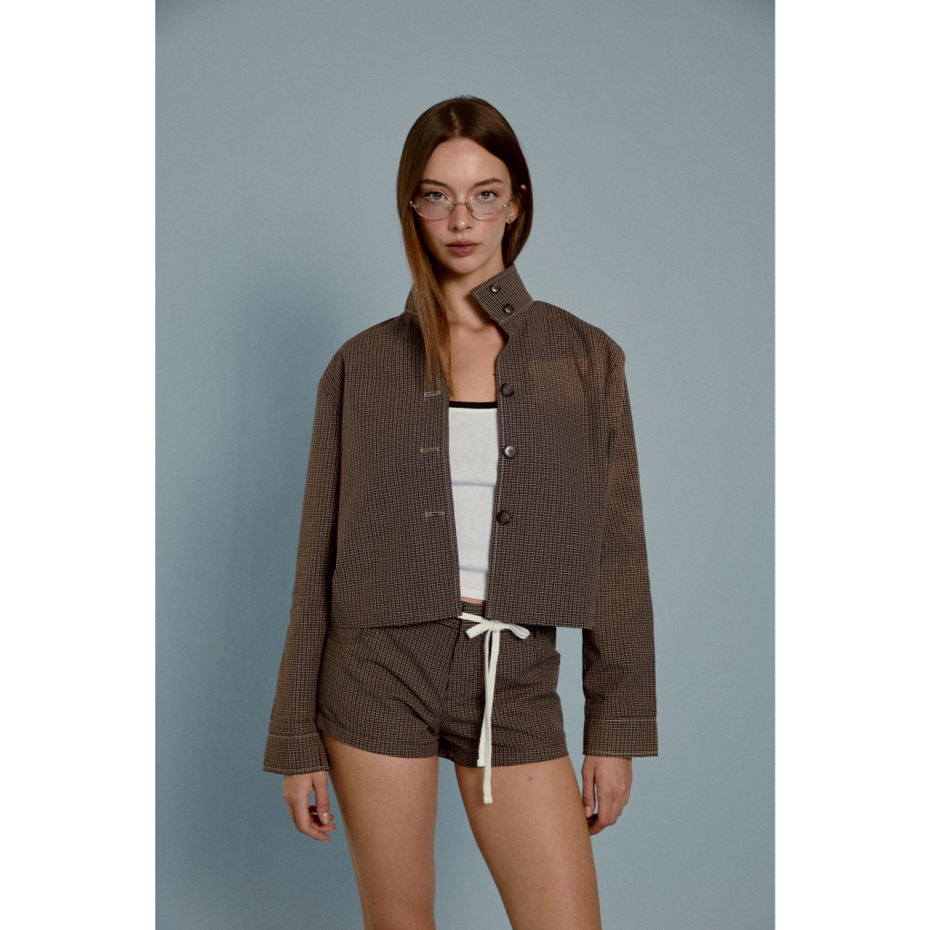 (พรี 15 วัน) Iris Jacket - แจ็คเก็ตตัวสั้น ลายสก็อต คอปกตั้งได้