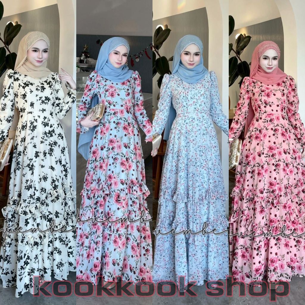 ส่งฟรี+โค้ดลดสุดคุ้ม✅✅ชุดเดรสอิสลาม ชุดเดรสมุสลิม ชีฟอง ดาฟนี่ (มีระบายแค่ด้านหน้า)