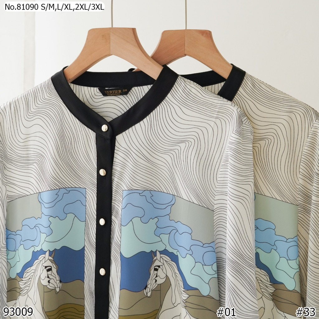 Vertier Style No : 81090 เสื้อแขนยาวพิมพ์ลาย Printed Long Sleeve Blouse Fabric : Slik Satin
