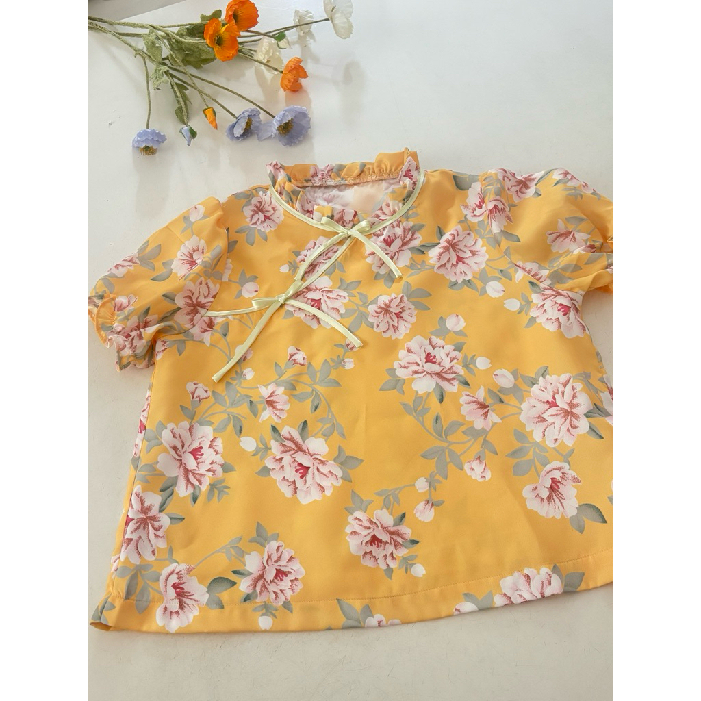 เสื้อคอระบาย ลายดอกไม้ qipao top