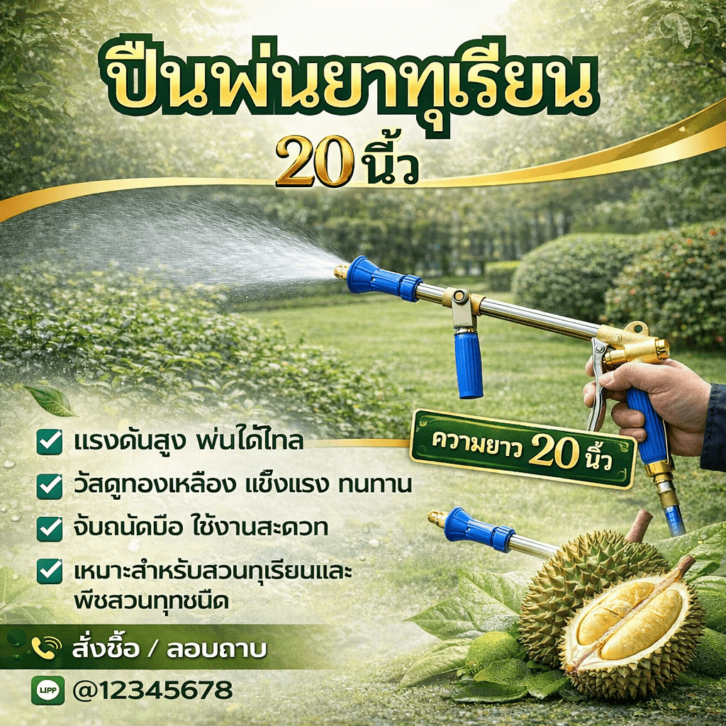 ปืนพ่นยาหัวเทอร์โบ ปืนพ่นยาทุเรียน สำหรับชาวสวนทุเรียน ลำไย หรืองานที่ต้องการแรงดันน้ำสูง เกรด A