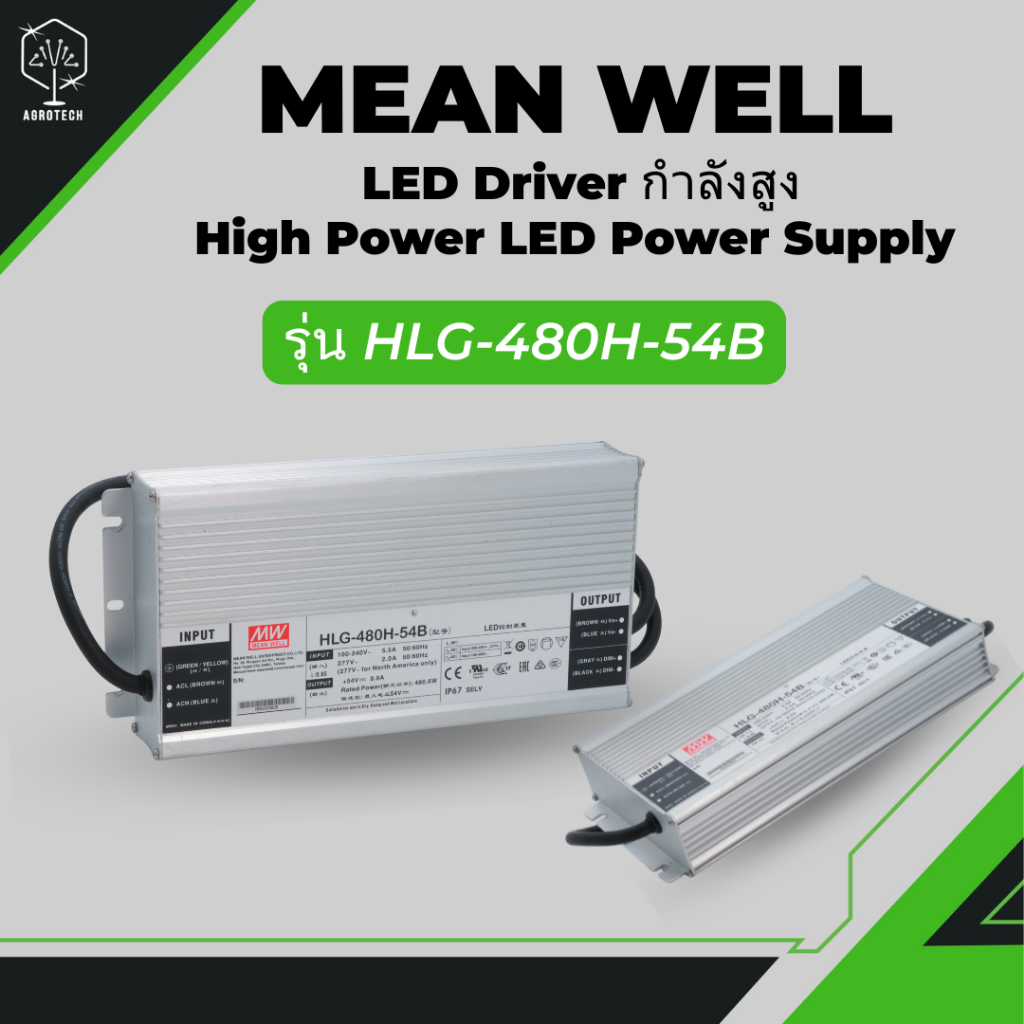 MEAN WELL HLG-480H-54B | LED Driver 480W 54V 8.9A | IP65 | 3-in-1 Dimming