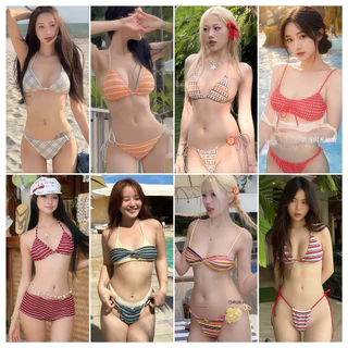 🍒Hot.bikini🍒ชุดว่ายน้ําสวยๆ ชุดว่ายน้ำ bikini swimwear ผูกคอ สไตล์เซ็กซี่ ลายเชอร์รี่ ลูกปัด ส่งจากไทย