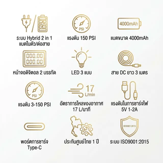 [ปั๊มลม] Dengo Boost Pro เครื่องปั้มลมพกพา ไร้สาย Airpump ระบบ Hybrid รองรับรับรถยนต์ มอไซค์ ประกัน 1 ปี
