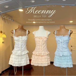 Meenny Closet | MY03(มีsize) เสื้อสายเดี่ยวลูกไม้ปักฉลุรอบตัว