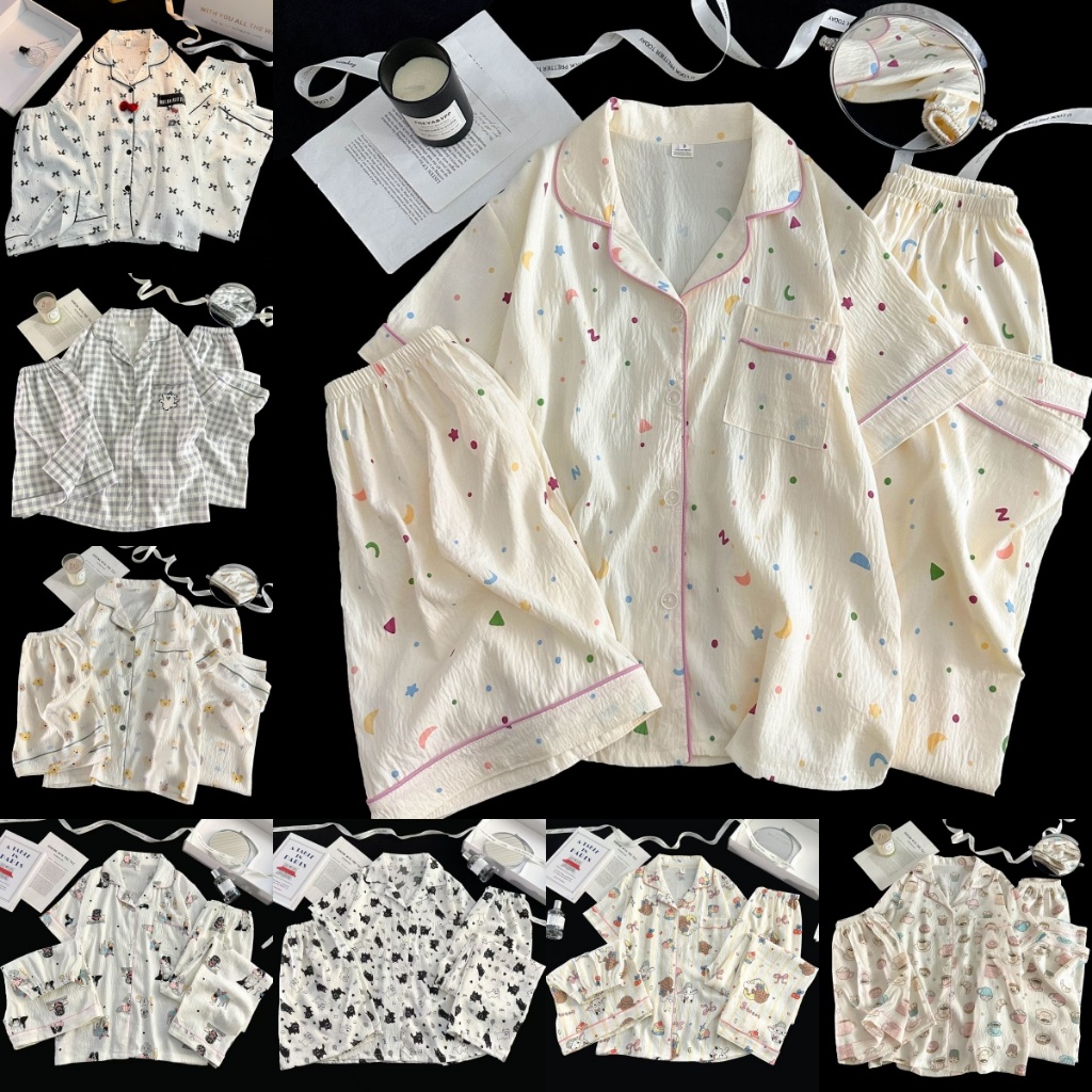 จุดเวฟการ์ตูนสีสันสดใส ชุดนอนสามชิ้น เสื้อแขนสั้น กางเกงขายาว กางเกงขาสั้น ผ้าสบาย เหมาะสำหรับวัยรุ่น จัดส่งจากประเทศไทย