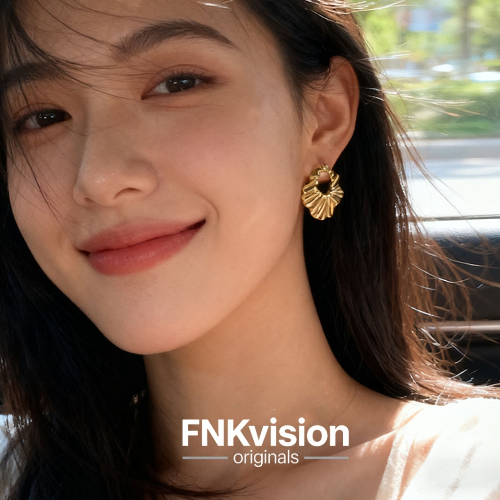 FNKvisionการออกแบบดั้งเดิมต่างหูหรูหรา ลายหยัก ทอง18K รูปที่ 3