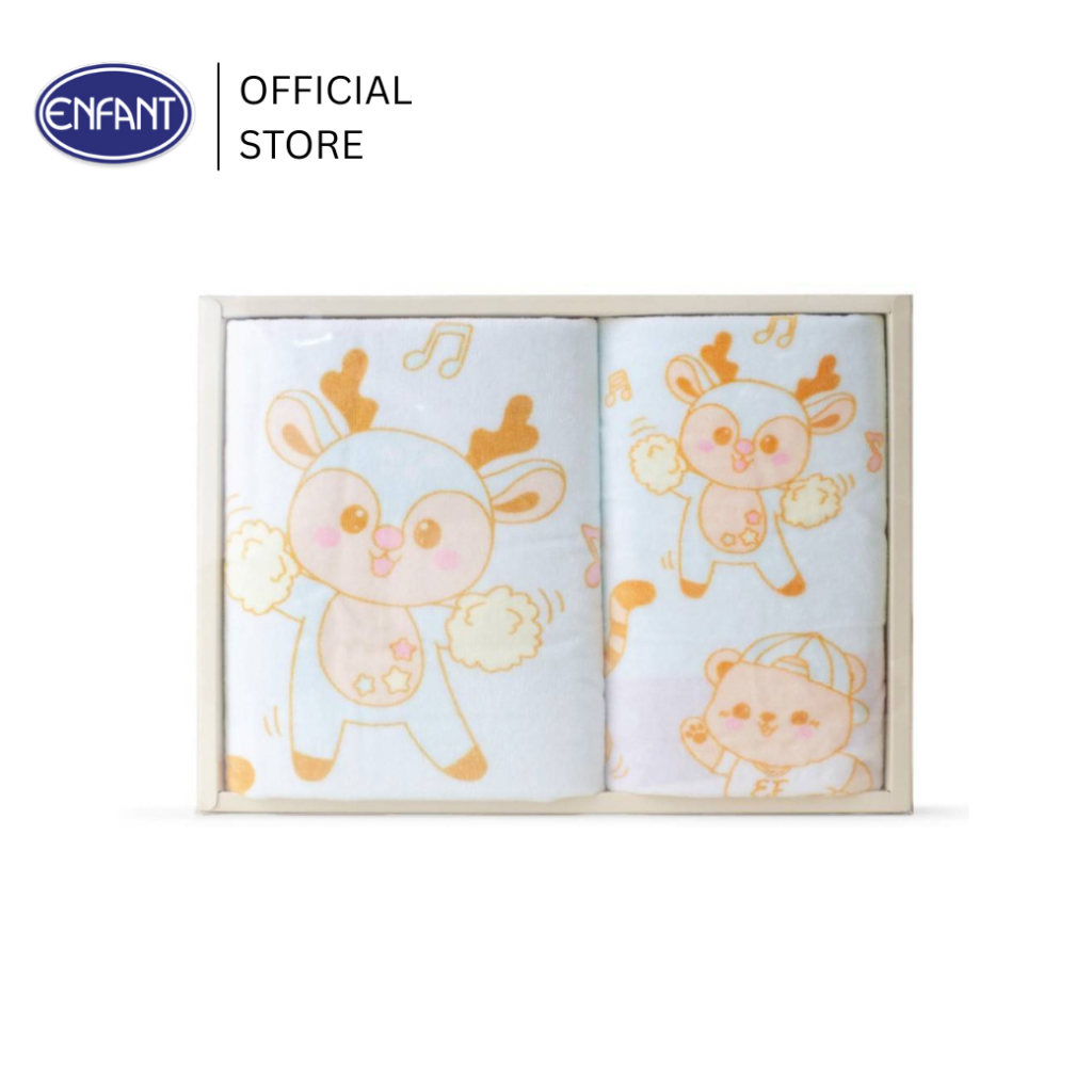 ENFANT (อองฟองต์) เซตผ้าขนหนู ลายน้องกวาง สีฟ้า ขนาด 15×30นิ้ว คู่กับ 24×48นิ้ว