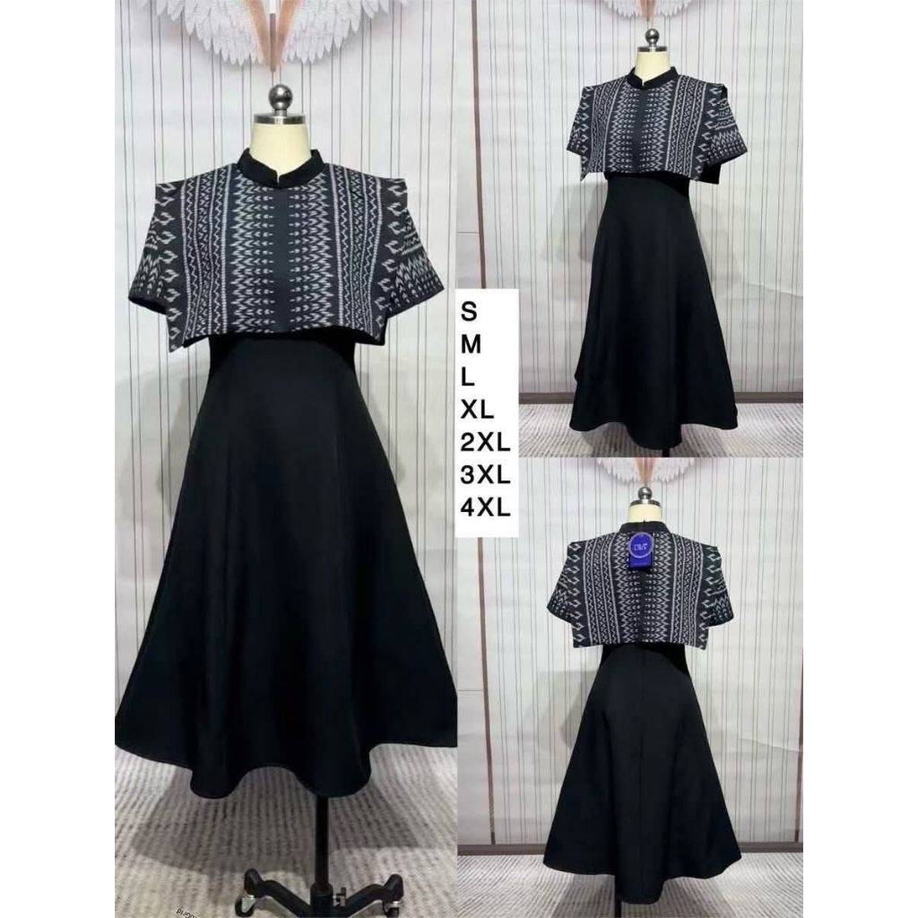 329💘มี3xl,4xl[วัดดึงสุด]เดรสผ้าไทยแต่งสไบเรียบหรู