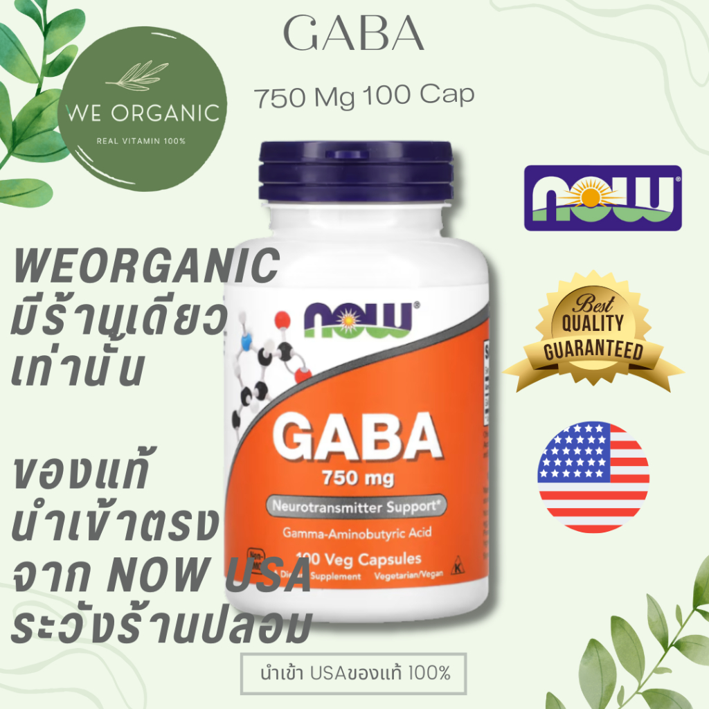 [พร้อมจัดส่ง] กาบา GABA 500/750mg  เหมาะกับผู้ที่ใช้สมองและความคิดอย่างต่อเนื่องในแต่ละวัน 100Veg Cap NOW FOOD