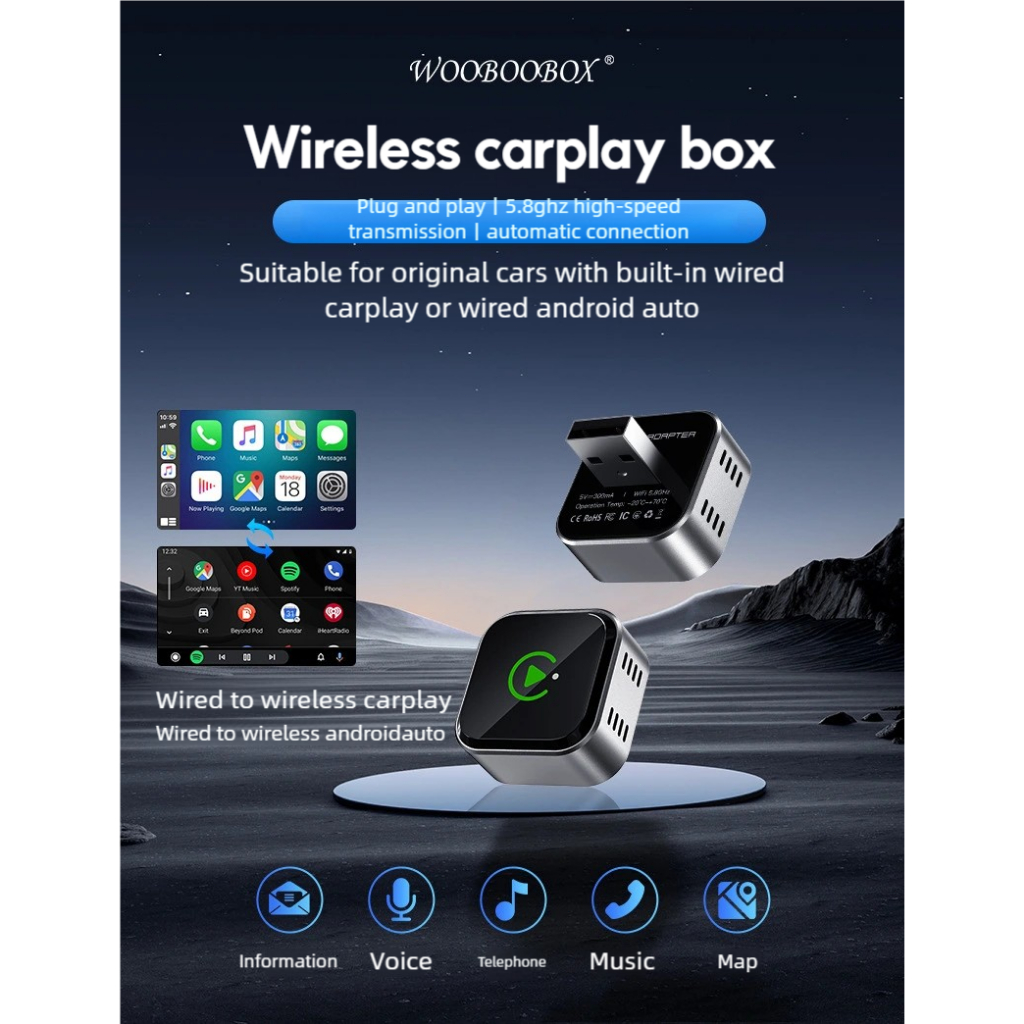 อะแดปเตอร์ไร้สายสำหรับ CarPlay และ Android Auto สำหรับรถยนต์รุ่นต่าง ๆ ติดตั้งง่ายและเสถียรภาพสูง - รูปที่ 3