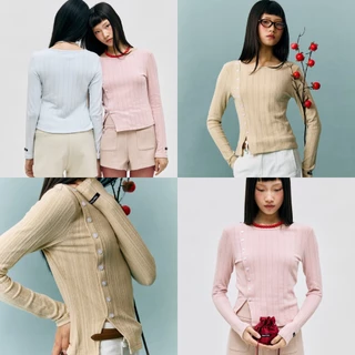 CHUUCHOP - (S-XL) Ningning Long Sleeve เสื้อแขนยาวแต่งกระดุมข้าง (C8484)