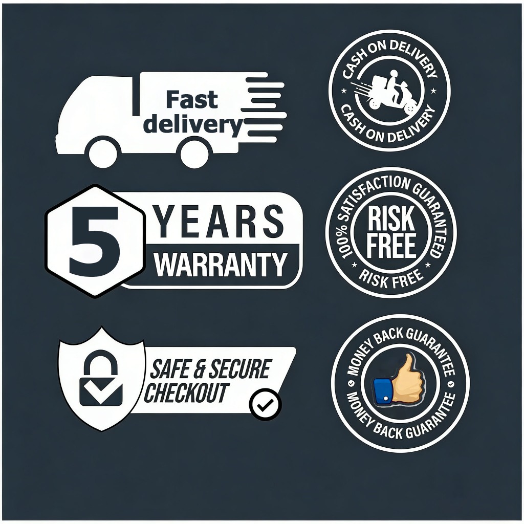 สินค้าทุกชิ้นในร้านนี้มาพร้อมการรับประกันห้าปี รวมทั้งอุปกรณ์เสริมทั้งหมด โปรดติดต่อฝ่ายบริการลูกค้าหากมีข้อสงสัยใด ๆ