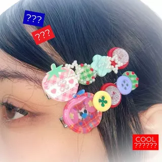 Twinnem-Handmade 🌀🍎⭐️กิ๊บติดผมกระดุม Whimsy Style,กิ๊บติดผม Y2K เครื่องประดับผมน่ารัก
