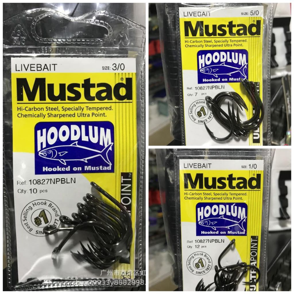 เบ็ดตกปลา Mustad HOODLUM ตูดห่วง คมแข็ง งานทะเล แพ็ค 10 ชิ้น Ref.10827NPBLN