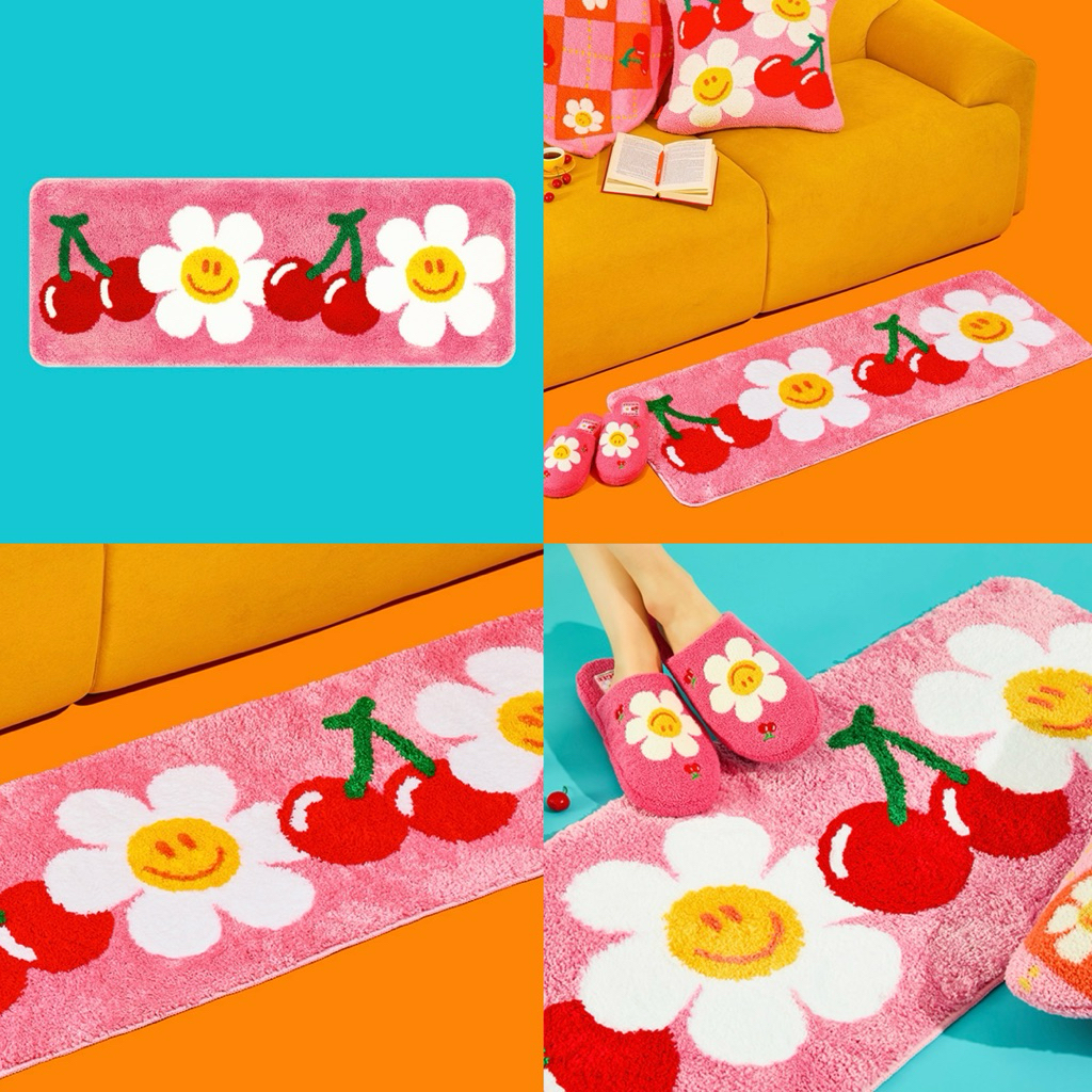 พร้อมส่ง🍒 Wiggle Wiggle ของแท้ 💯 พรม Smile We Love สีชมพู (ขนาด L) พรมน่ารัก rug พรมเช็ดเท้า พรมแต่งห้อง carpet 44159