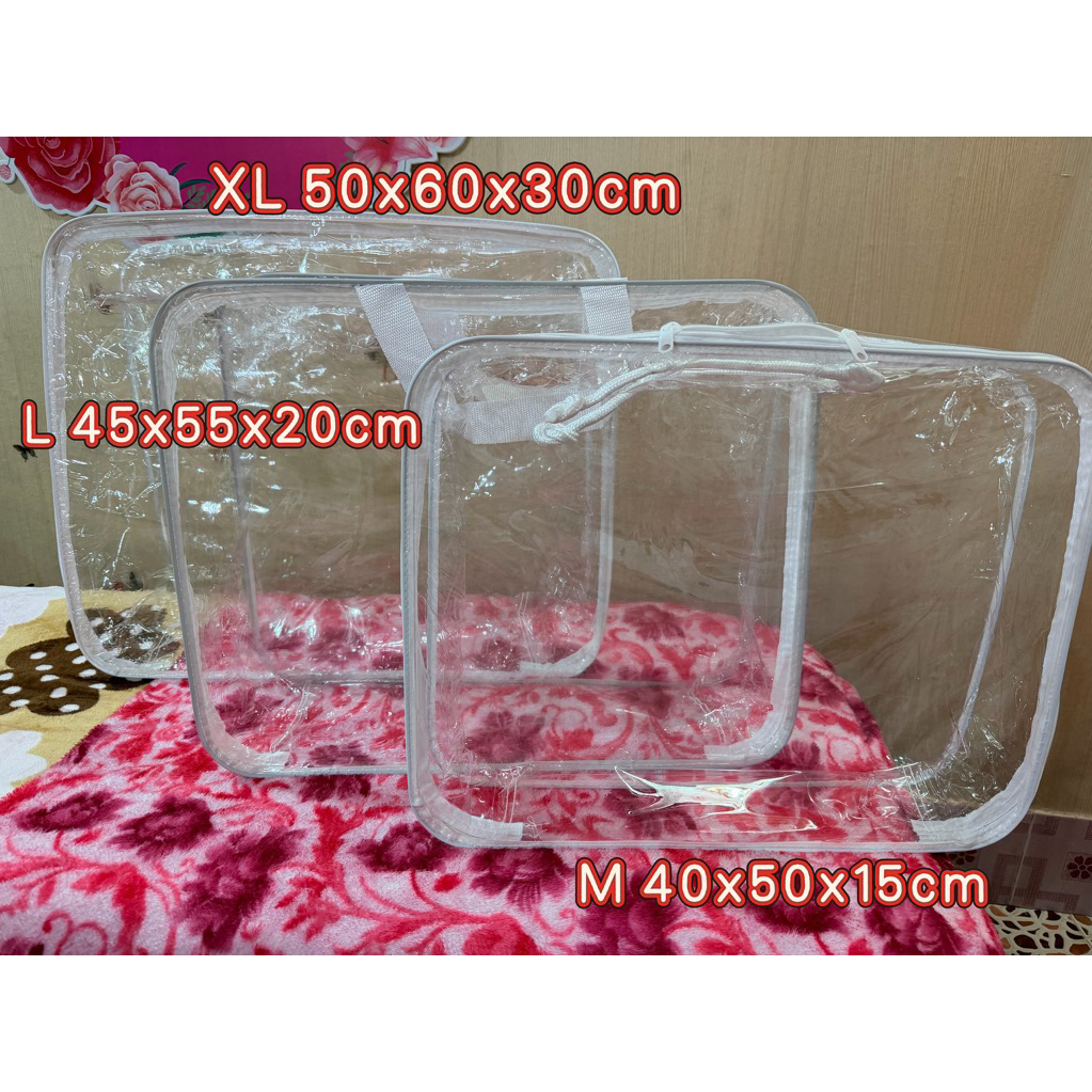 กระเป๋าซิป PVC พลาสติกใส เกรดA+ มีหลายขนาดให้เลือก M, L, XL กระเป๋าผ้าห่มนวม