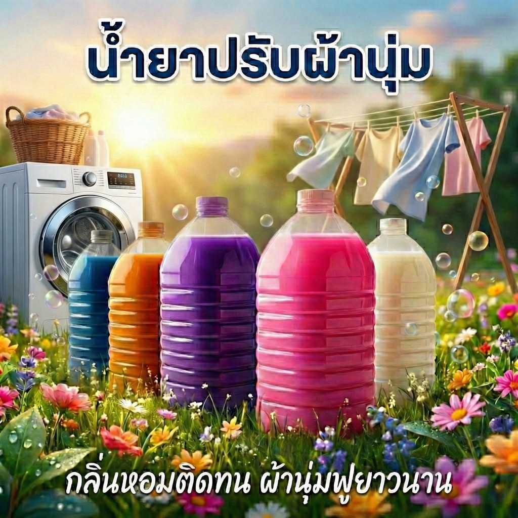 น้ำยาปรับผ้านุ่ม สูตรเข้มข้น ขยับแล้วหอม หอมติดทนนาน ผ้าหอม นุ่มฟู คุ้มค่าขนาด 5.7 ลิตร เลือกกลิ่นได้ตามแบรนด์ในท้องตลาด