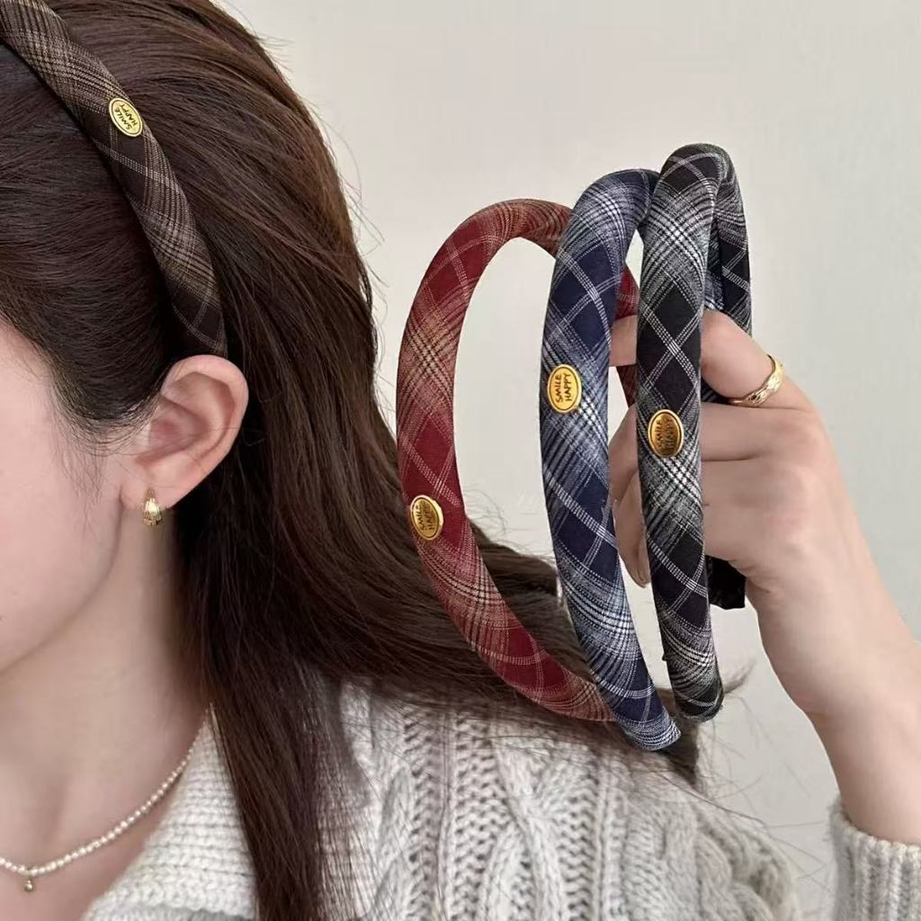 nana*xy1355*ที่คาดผมสไตล์ฝรั่งเศสสำหรับผู้หญิง ลายสก้อต พร้อมส่งที่ไทย