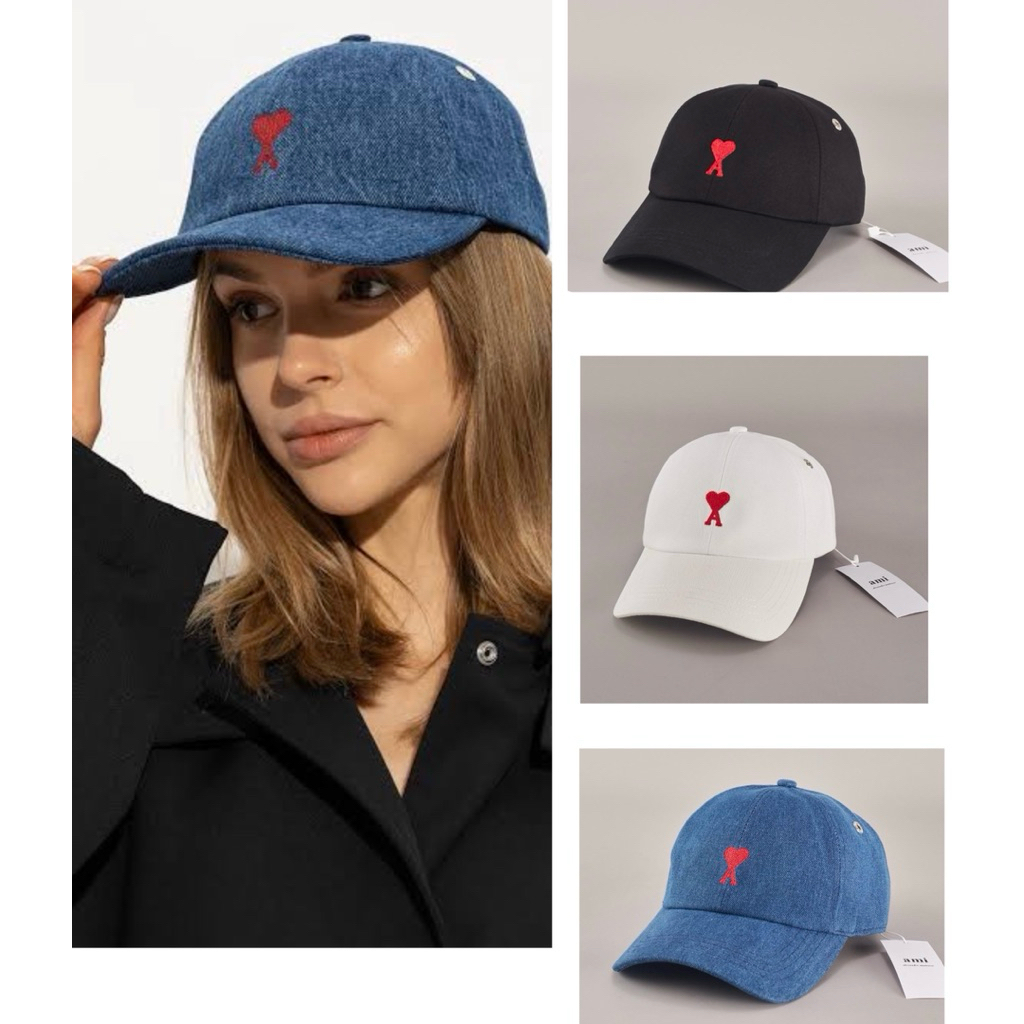 หมวก Ami  3 สี ขาว ดำ ยีนส์ logo ❤️  ด้านหลังปรับขนาดได้