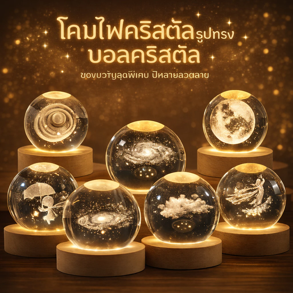 3D LED โคมไฟหัวเตียง หลายรุ่นเลือกได้+USB โคมไฟคริสตัล โคมไฟตั้งโต๊ะ โคมไฟกลางคืน ของขวัญวันเกิด 6cm