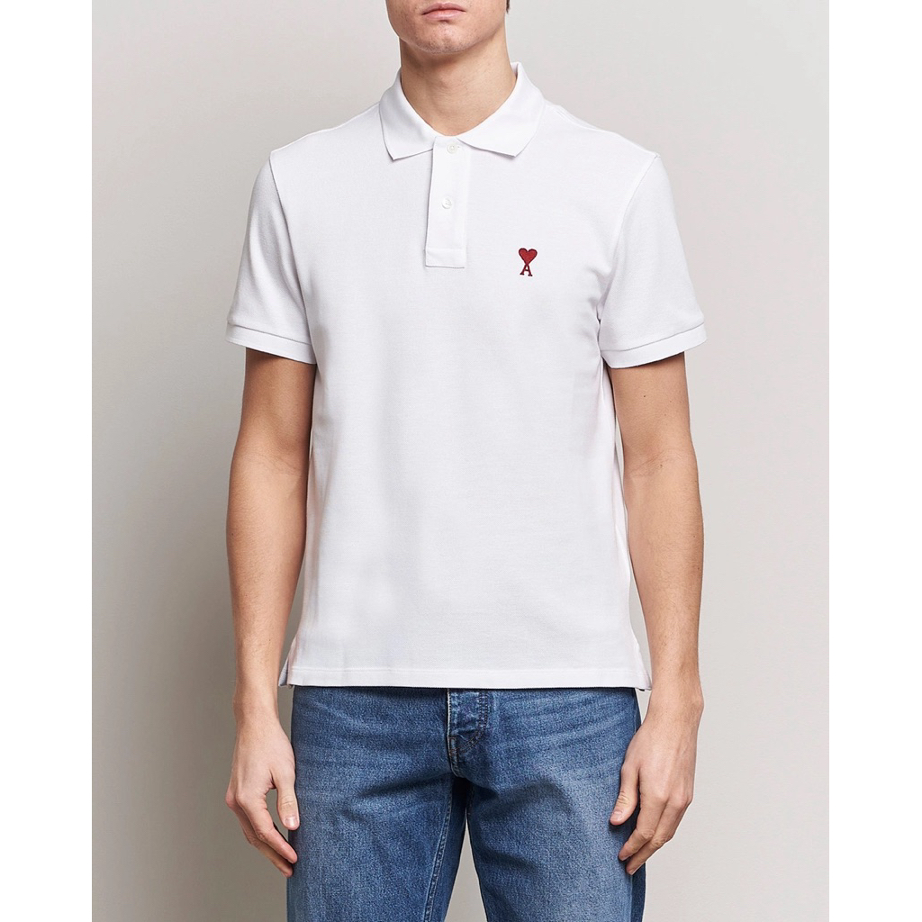 (พร้อมส่ง) AMI DE COEUR POLO SHIRT WHITE COTTON RED