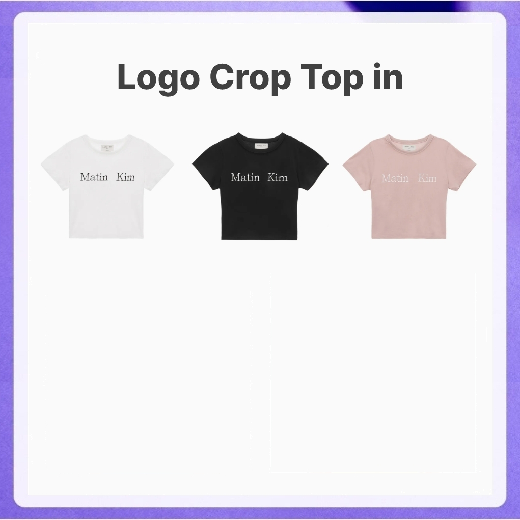 Matin Kim Logo Crop Top in (White, Black, Charcoal, Pink) (MK2400TS041M)
