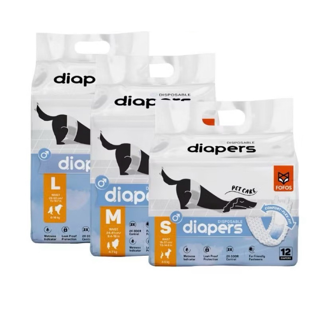 Fofos Diaper Female Dog ผ้าอ้อมสุนัข เพศผู้ แพมเพิส ซึมซับเยี่ยม มีหลายไซส์ให้เลือก (ห่อฟ้า)