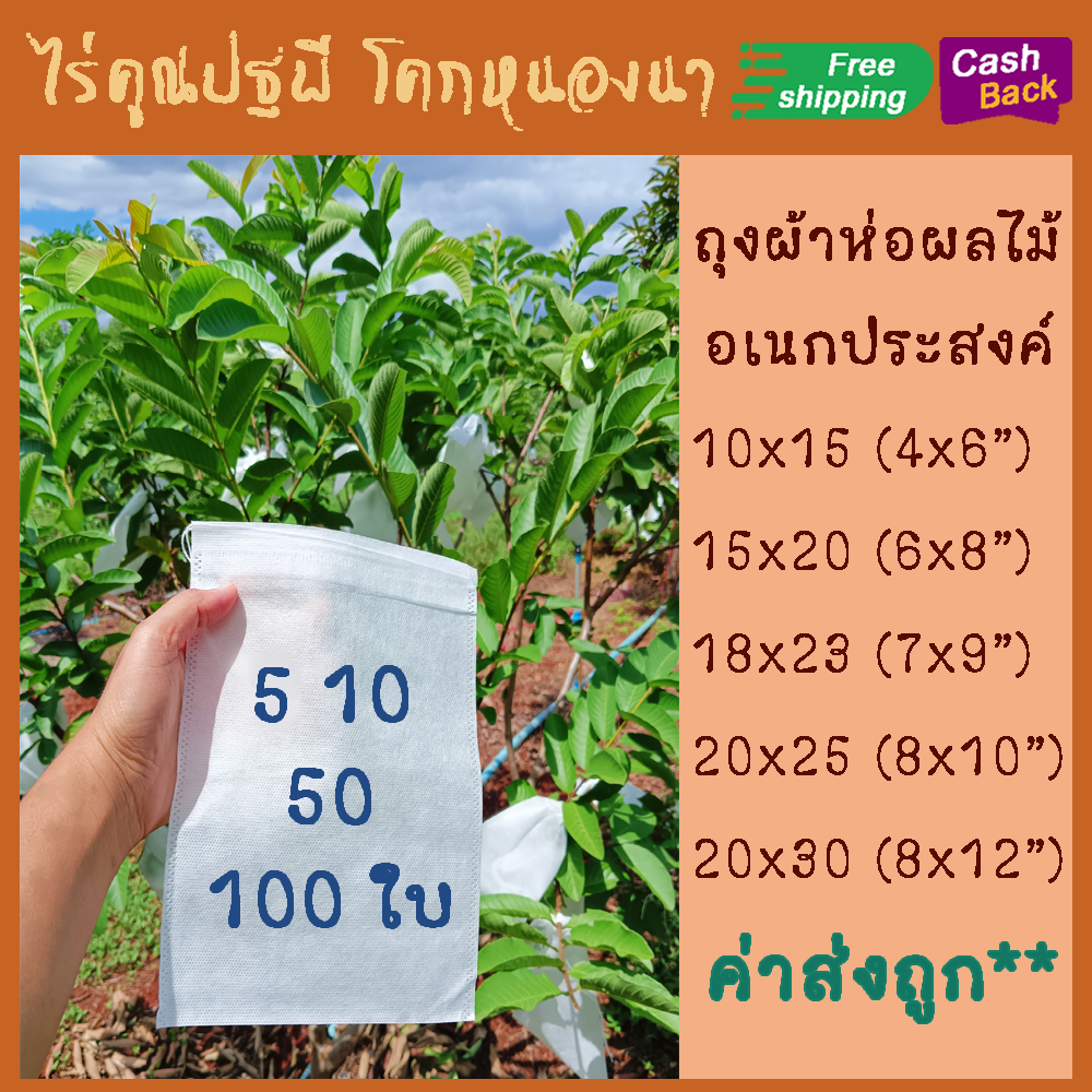 ไร่คูณปฐพี ถุงผ้า 3.5*4 นิ้ว 9*10 cm(100 ใบ 70 บาท) ถุงห่อผลไม้ ถุงผ้าสปันบอนด์ ใช้ซ้ำได้ ไอน้ำไม่เกาะป้องกันแมลง ส่งฟรี