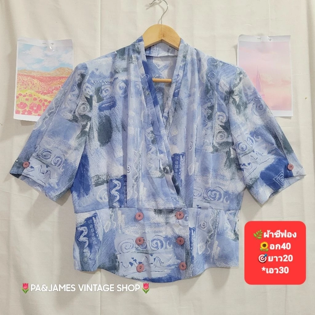 เสื้อเชิ้ตแขนสั้น ลายดอกไม้ สไตล์วินเทจ มือสอง VT9B thumbnail 7