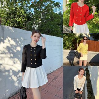 ส่งด่วน🚨 ขาว/แดง/เหลือง/ดำ 💓 SLYQ TULIP DOUBLE BUTTON TWEED …