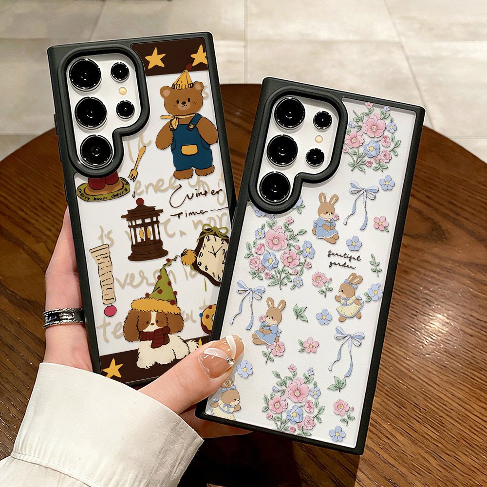 กระต่ายดอกไม้ เคส For Samsung A57 A37 A07 A17 A16 A06 A05 A05S A36 A54 A55 A15 A56 A35 A34 S26 อะคริลิกฝ้า เคสโทรศัพท์