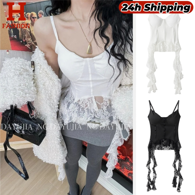 HOTพร้อมส่งจากไทย เสื้อสายเดี่ยว มีฟองน้ำ ดีเทลแต่งปลายลูกไม้ เซ็กซี่เบาๆ FY2235