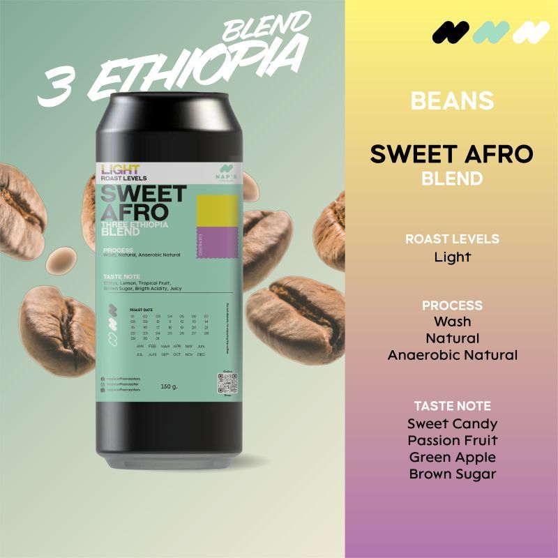 Naps Coffee Roasters เมล็ดกาแฟคั่วกลาง Sweet Afro (Ethiopia Blend) - Wash ,Natural, Anaerobic Natural 150G