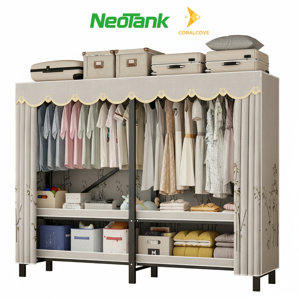 NeoTank ตู้เสื้อผ้า พับได้ ไม่ต้องประกอบ โครงเหล็กแข็งแรง พร้อมผ้าคลุมกันฝุ่น ขนาด 215x50x170ซม.