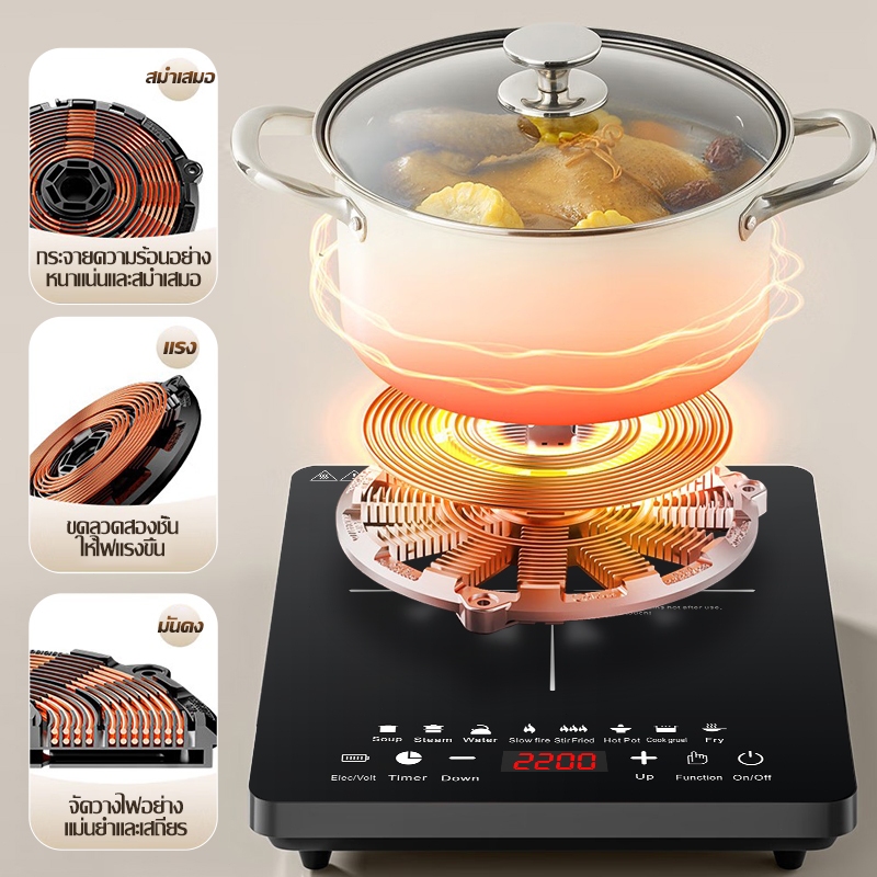 Muller เตาแม่เหล็กไฟฟ้า 2200W  ผัดแรง ร้อนขึ้นเร็วใน 5 วิ  พลังการสูง เหมาะกับหม้อทุกชนิด ดีไซน์ induction cooker - รูปที่ 4