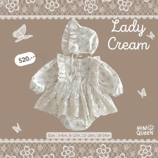 MiniQueen เสื้อผ้าเด็กแรกเกิด ชุดบอดี้สูทเด็กอ่อน รุ่น Lady Cream พร้อมหมวก (BDS00193)