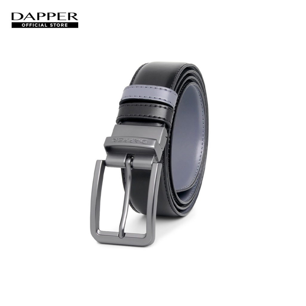 DAPPER เข็มขัดหนัง Black & Grey Reversible Belt สีดำ/เทา ใส่ได้ 2 ด้าน (BBC/BK/2954PN)