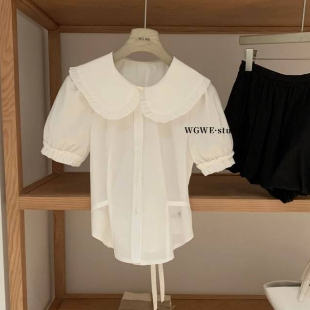 WG.WE 8766 เสื้อคอบัวแขนตุ๊กตา ติดกระดุมด้านหน้า
