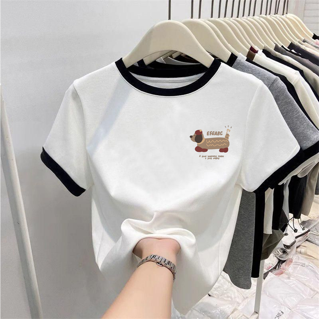 ✨【จัดส่งภายใน 24 ชั่วโมง】เสื้อยืดผู้หญิง เสื้อยืดแขนสั้นคอกลม เสื้อยืดคอกลม แฟชั่นเกาหลี ลายการ์ตูน ใส่สบาย