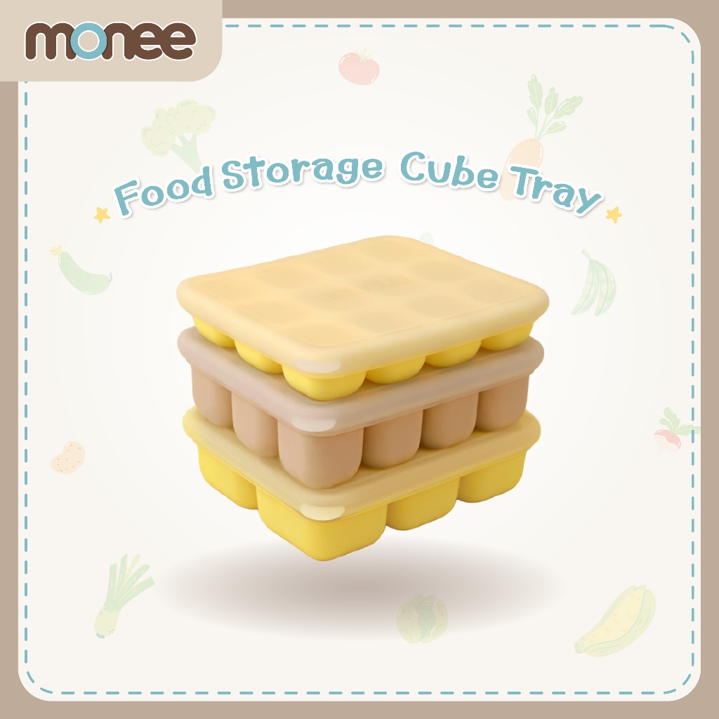 Monee บล็อคซิลิโคน แช่แข็งเก็บอาหารเด็ก บล็อคทำน้ำแข็ง พร้อมฝาปิด Food Storage Cube Tray