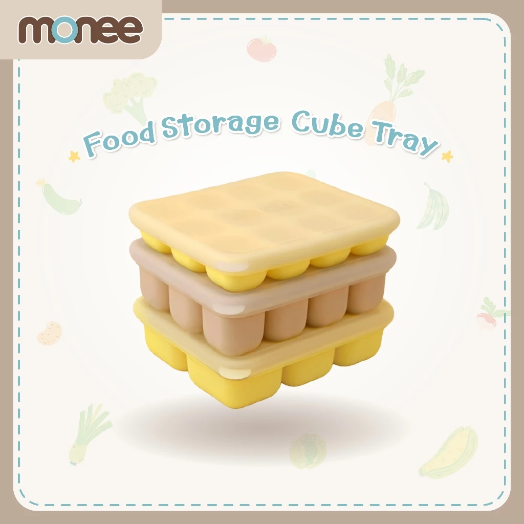 Monee บล็อคซิลิโคน แช่แข็งเก็บอาหารเด็ก บล็อคทำน้ำแข็ง พร้อมฝาปิด Food Storage Cube Tray