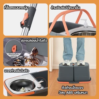 🧹ทำคลีนไร้จุดอับได้ 360° 🧺ถังปั่นถูพื้น ชุดถังปั่นไม้ถูสแตนเลส แยกส่วนถังคู่ ไม่ใช้มือล้าง ทั้งเปียกและแห้ง Spin Mop