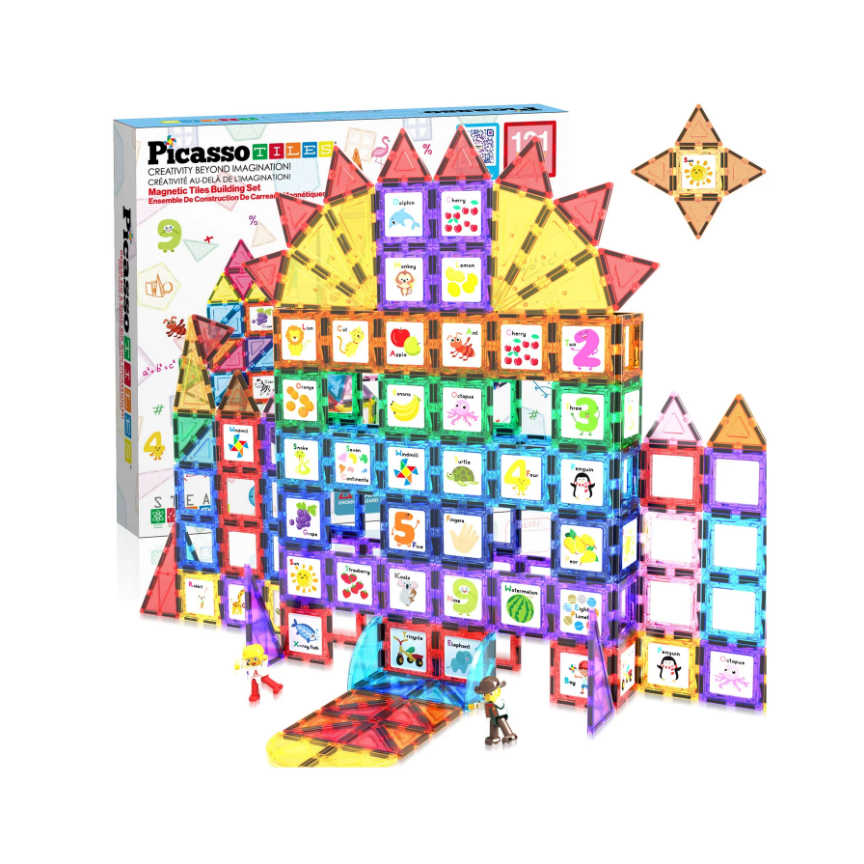 Picasso Tiles 121 Pc Graphical Inserts Magnetic Building Block Set ของเล่นสำหรับฝึกสมองแบบตัวต่อทำด้