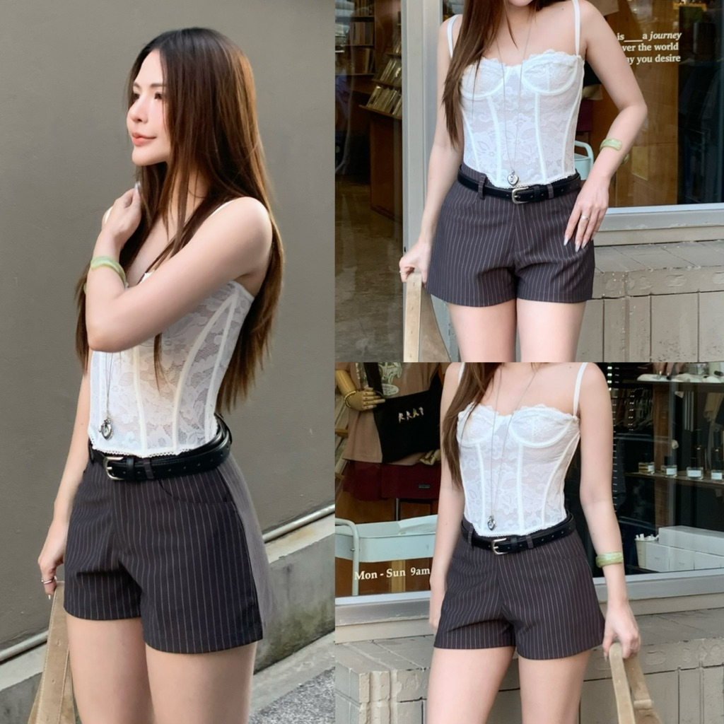 Belle shorts | polar.bkk กางเกงขาสั้น ขาสั้นเอวต่ำ เอวต่ำผ้าโรเซฟ